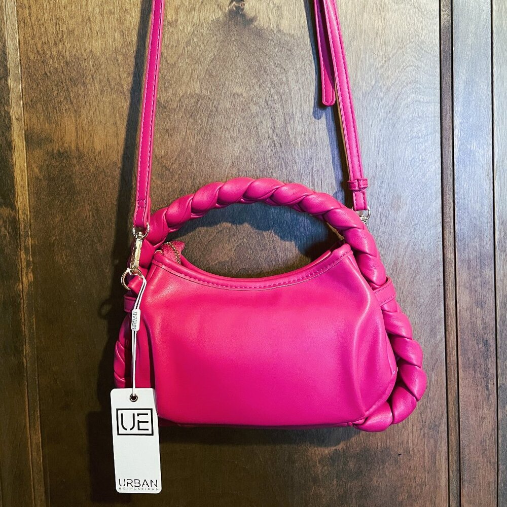 FIRM. Urban Expressions Vegan Leather Braided Purse/Crossbody Hot Pink. Rare NWT